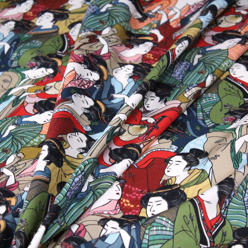 Tissu gabardine coton imprimée motif japonais GEISHA - 280gr - m2 - TissusPapi.com