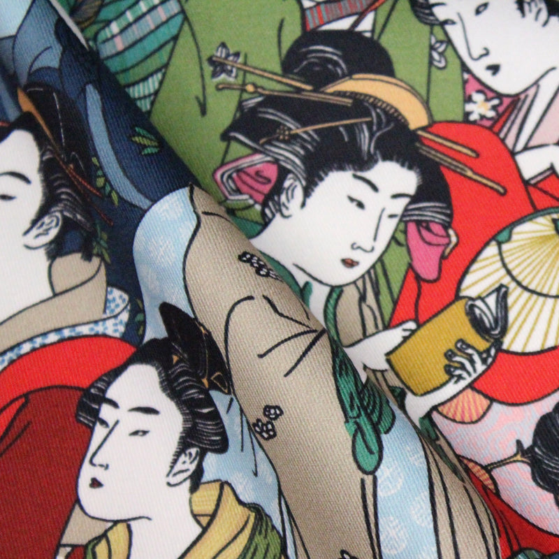 Tissu gabardine coton imprimée motif japonais GEISHA - 280gr - m2 - TissusPapi.com