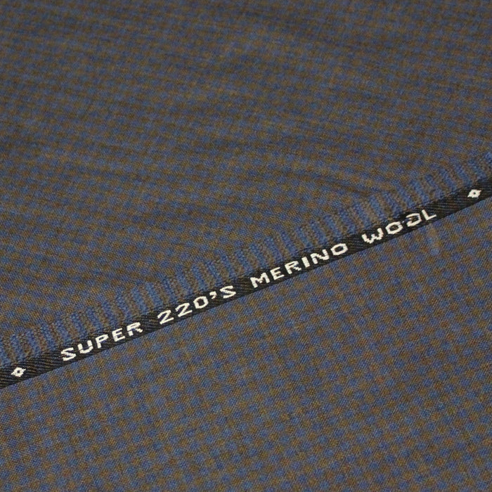 Tissu draperie de laine super 220's 100% laine mérinos à carreaux bleu & taupe - tissuspapi