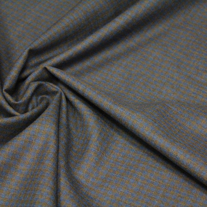 Tissu draperie de laine super 220's 100% laine mérinos à carreaux bleu & taupe
