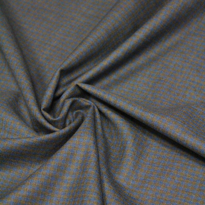Tissu draperie de laine super 220's 100% laine mérinos à carreaux bleu & taupe