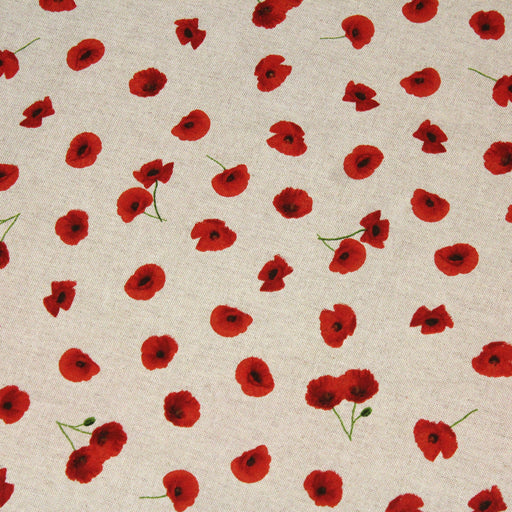 Tissu de coton façon lin aux petits coquelicots rouges - Oeko-Tex - tissuspapi