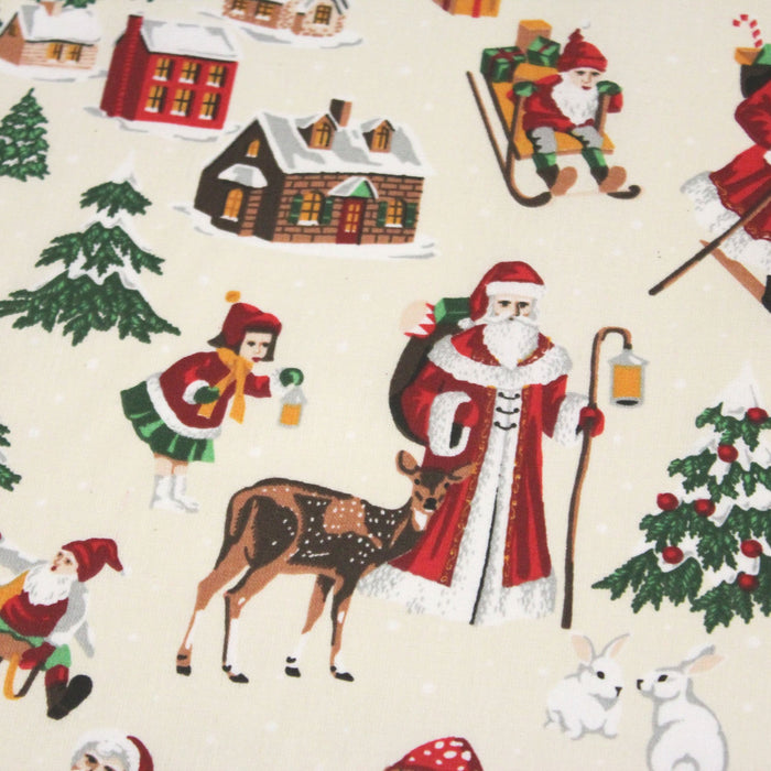 Tissu de coton de Noël vintage, fond écru - Oeko-Tex - tissuspapi