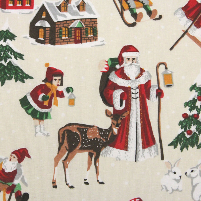 Tissu de coton de Noël vintage, fond écru - Oeko-Tex - tissuspapi