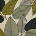 Tissu de coton demi-natté ameublement façon lin feuilles vert sauge & jaunes, fond lin
