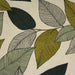 Tissu de coton demi-natté ameublement façon lin feuilles vert sauge & jaunes, fond lin - tissuspapi