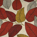 Tissu de coton demi-natté ameublement façon lin feuilles jaunes & rouges, fond lin