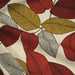 Tissu de coton demi-natté ameublement façon lin feuilles jaunes & rouges, fond lin