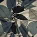 Tissu de coton demi-natté ameublement façon lin feuilles bleues, fond lin - tissuspapi