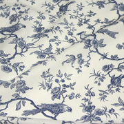 Tissu de coton toile de Jouy aux oiseaux mésanges, toile à drap grande largeur 280cm, fond écru & motif bleu - Oeko-Tex - tissuspapi
