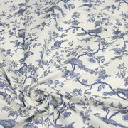 Tissu de coton toile de Jouy aux oiseaux mésanges, toile à drap grande largeur 280cm, fond écru & motif bleu - Oeko-Tex - tissuspapi