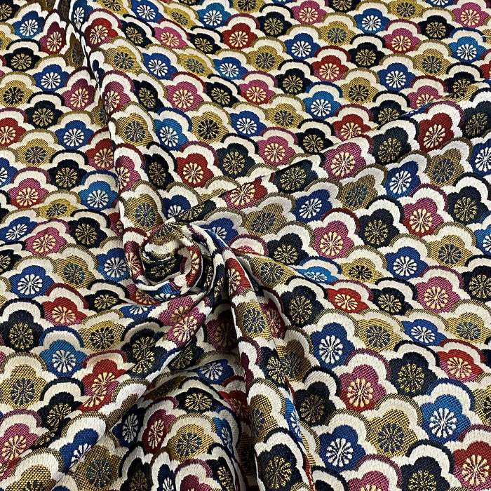 Tissu jacquard motif traditionnel japonais aux écailles KIKKO multicolores - Fabriqué en France - Oeko-Tex