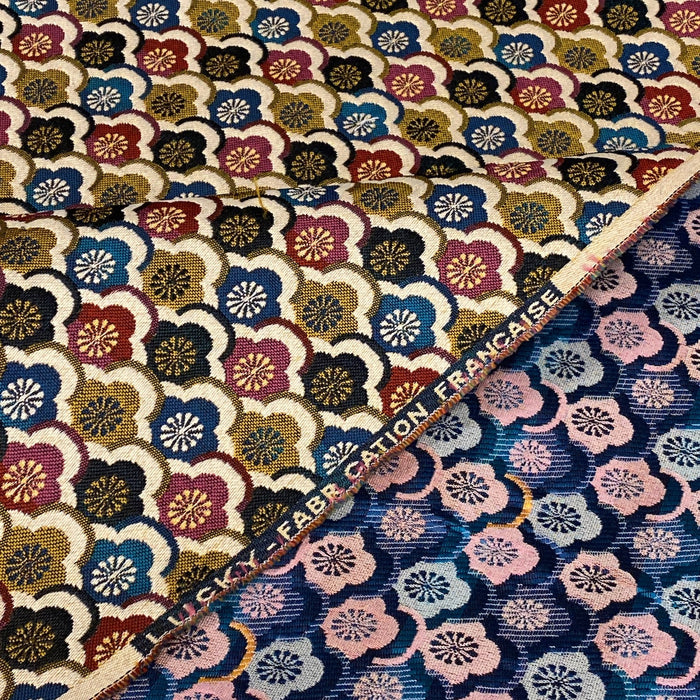 Tissu jacquard motif traditionnel japonais aux écailles KIKKO multicolores - Fabriqué en France - Oeko-Tex