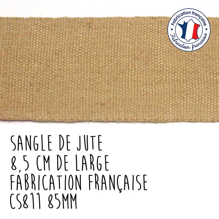 Sangle de jute naturelle - 8,5 cm de large - fabrication française (CS811 85mm) - tissuspapi
