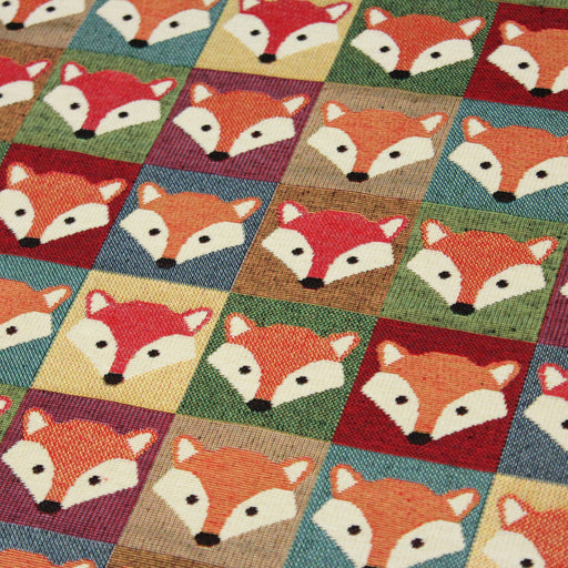 Tissu jacquard les renards mignons, carreaux multicolores - Oeko-Tex