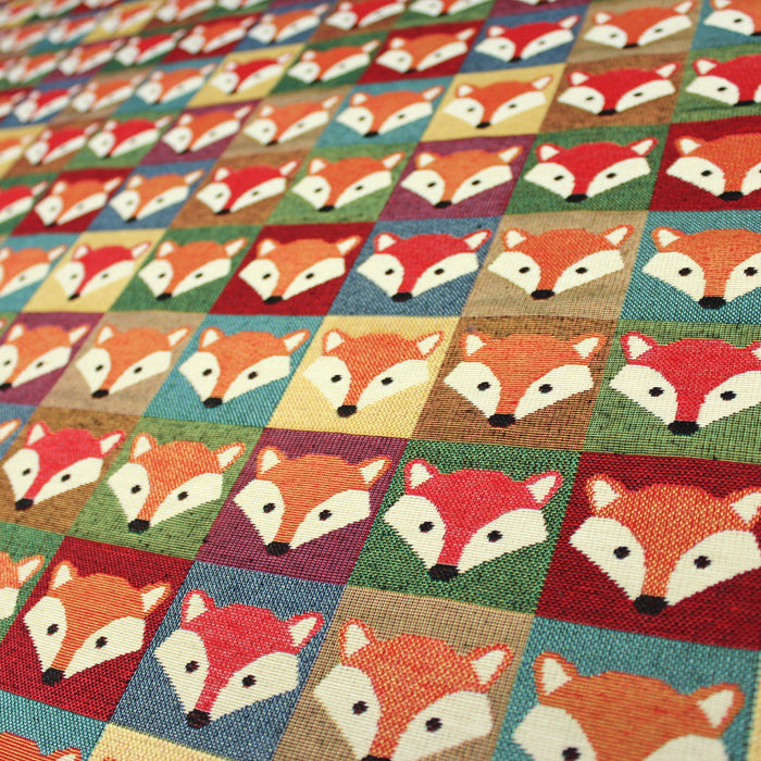 Tissu jacquard les renards mignons, carreaux multicolores - Oeko-Tex