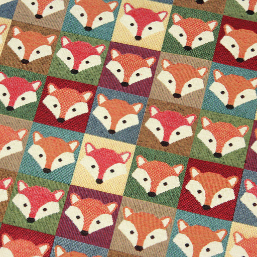 Tissu jacquard les renards mignons, carreaux multicolores - Oeko-Tex - tissuspapi