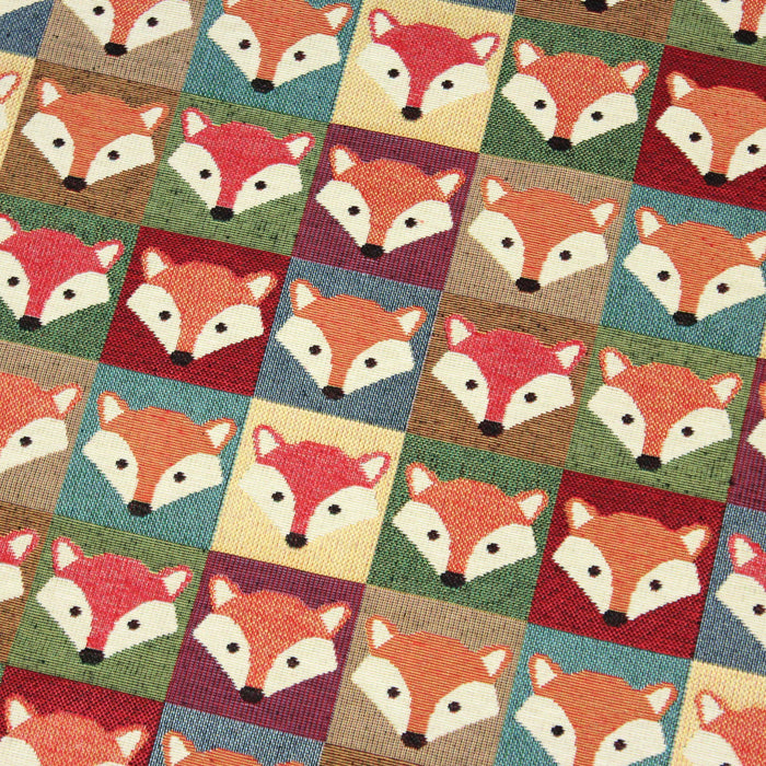 Tissu jacquard les renards mignons, carreaux multicolores - Oeko-Tex - tissuspapi