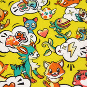 Tissu cotonnade KAWAII aux animaux souriants, fond jaune - OEKO - TEX - TissusPapi.com