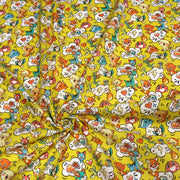 Tissu cotonnade KAWAII aux animaux souriants, fond jaune - OEKO - TEX - TissusPapi.com