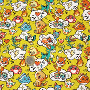 Tissu cotonnade KAWAII aux animaux souriants, fond jaune - OEKO - TEX - TissusPapi.com