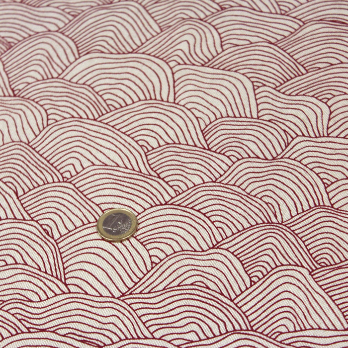 Tissu de coton façon lin motif traditionnel japonais des vagues rouges - Oeko-Tex - tissuspapi