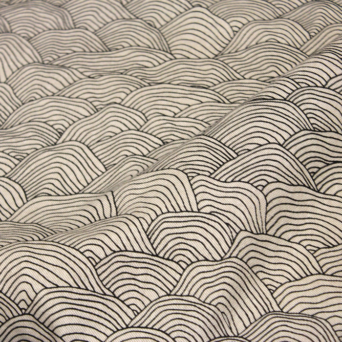 Tissu de coton façon lin motif traditionnel japonais des vagues noires - Oeko-Tex - tissuspapi