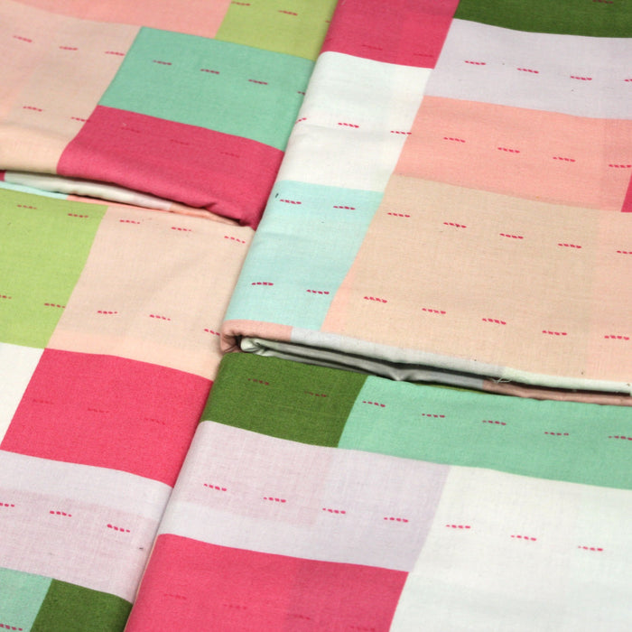 COUPON 4m x 110cm - Tissu popeline de coton aux carreaux multicolores blancs, verts et roses - COLLECTION NIKKI