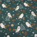 Tissu de coton COLLECTION NOËL, la jolie chouette et son houx, fond vert - Oeko-Tex - tissuspapi