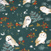 Tissu de coton COLLECTION NOËL, la jolie chouette et son houx, fond vert - Oeko-Tex - tissuspapi