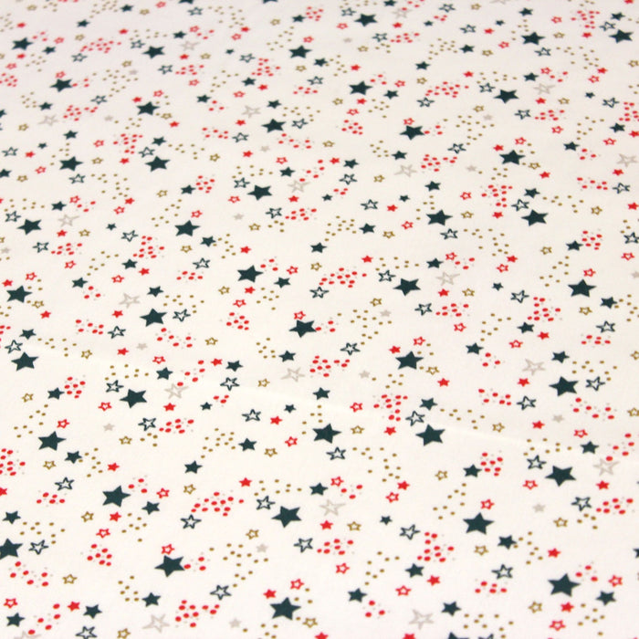 Tissu de coton COLLECTION NOËL étoiles rouges et vertes, fond blanc - Oeko-Tex - tissuspapi