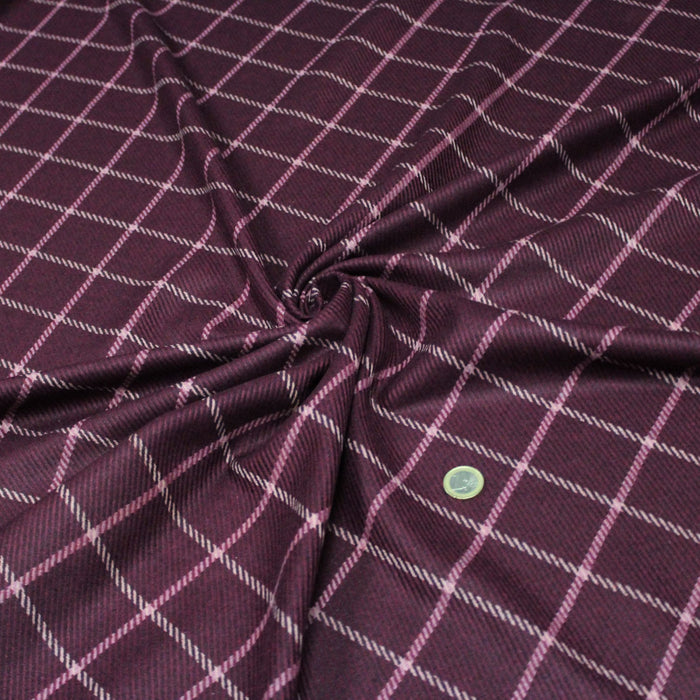 Tissu lainage tartan à carreaux violets, liserés parme & écrus - Fabrication italienne - tissuspapi