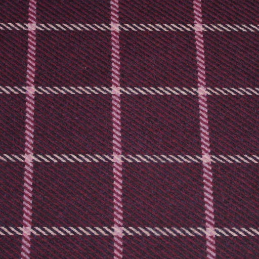 Tissu lainage tartan à carreaux violets, liserés parme & écrus - Fabrication italienne