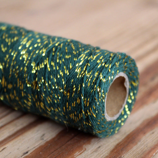 Ficelle de coton vert anglais & lurex doré or - Bobine de 120m - tissuspapi