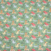 Tissu de coton Dinosaure music lover, fond vert sauge - Oeko - Tex - TissusPapi.com