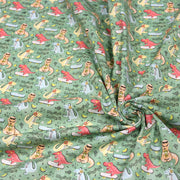 Tissu de coton Dinosaure music lover, fond vert sauge - Oeko - Tex - TissusPapi.com