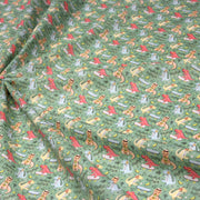 Tissu de coton Dinosaure music lover, fond vert sauge - Oeko - Tex - TissusPapi.com