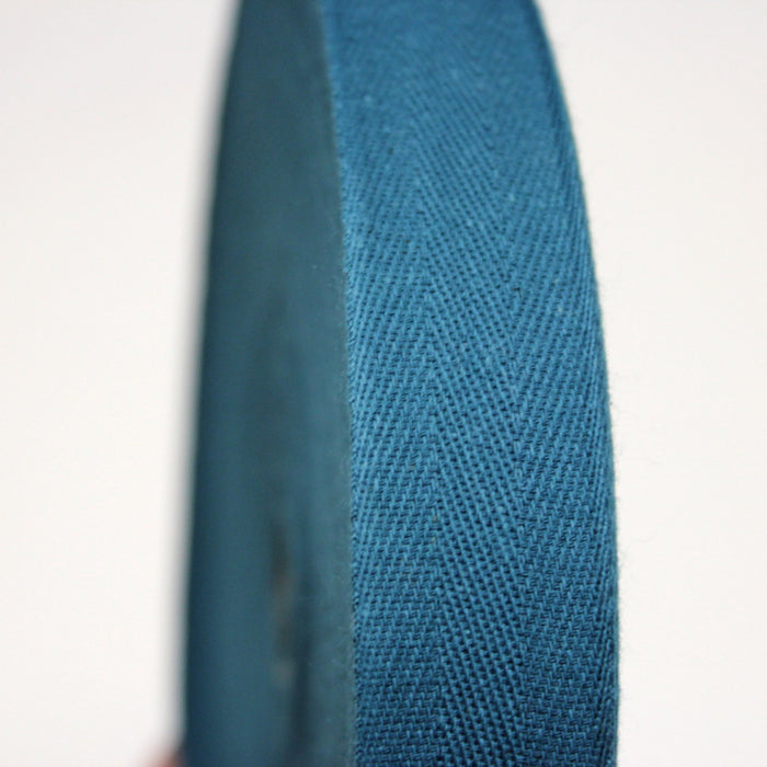 Ruban sergé de coton bleu canard 23,5mm - Galette de 50 mètres - Fabrication française