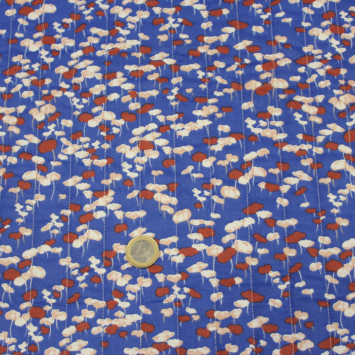 Tissu Matelassé coton motif japonais des grues tsuru, tons brique et bleus - Oeko-Tex - tissuspapi