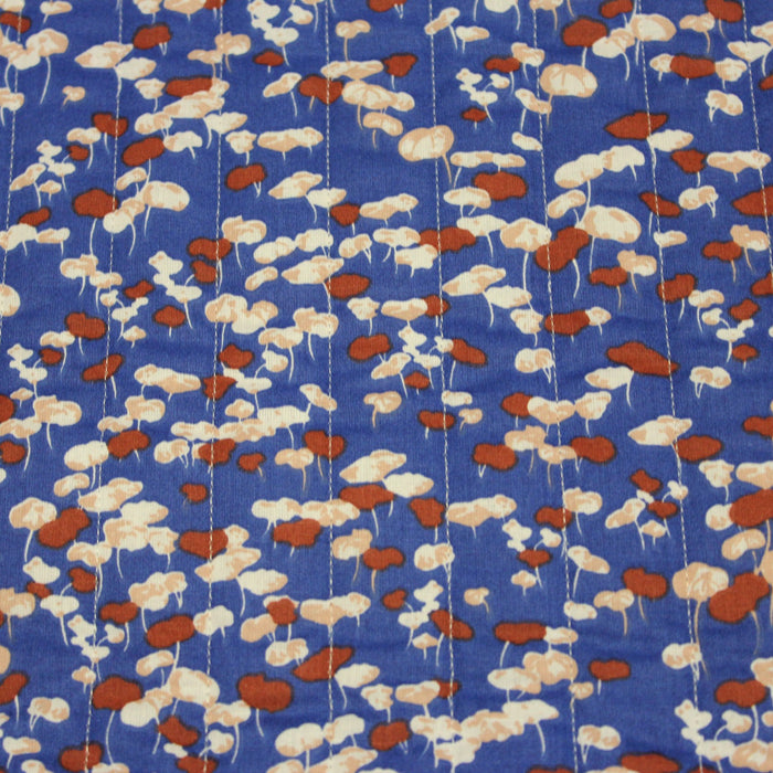 Tissu Matelassé coton motif japonais des grues tsuru, tons brique et bleus - Oeko-Tex - tissuspapi