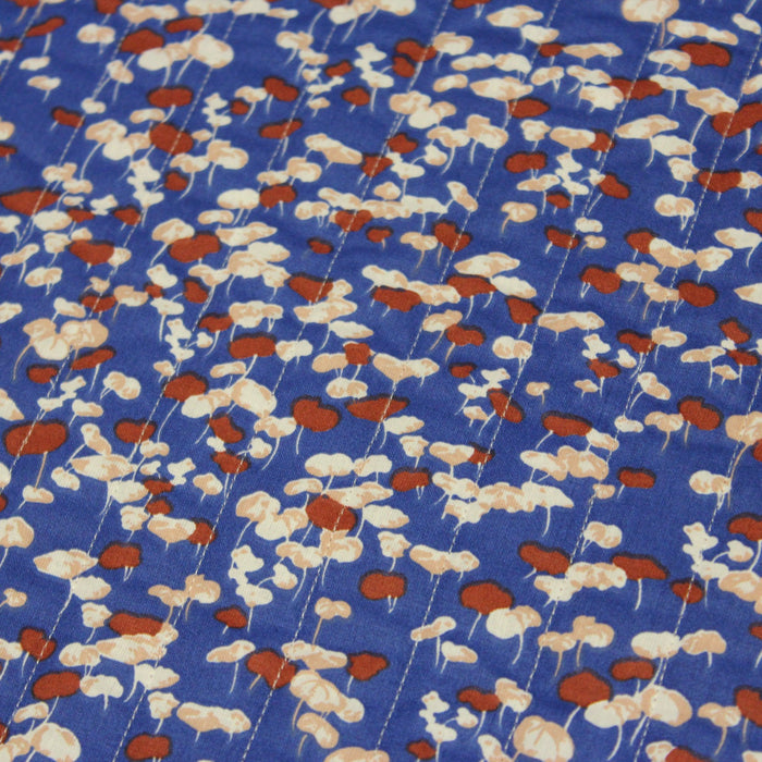 Tissu Matelassé coton motif japonais des grues tsuru, tons brique et bleus - Oeko-Tex - tissuspapi