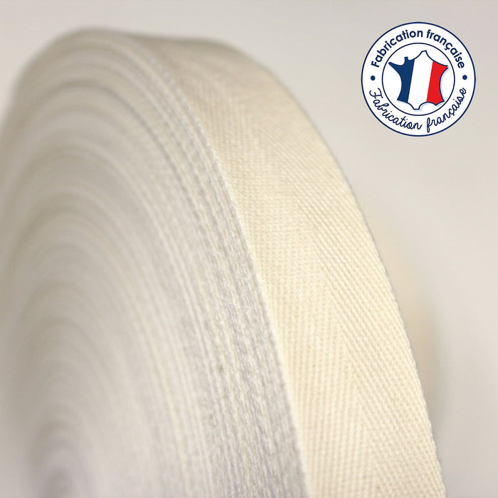 Ruban de coton écru 17mm - Galette de 100 mètres - Fabrication française - TissusPapi.com
