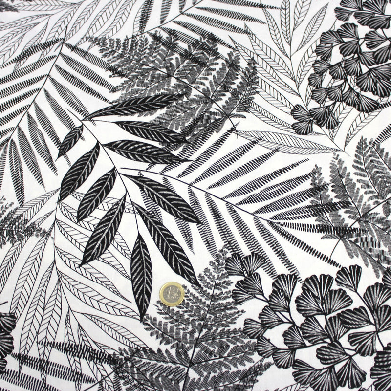Tissu de coton demi - natté tropical, grande largeur 280cm, motif noir & blanc - Oeko - Tex - TissusPapi.com