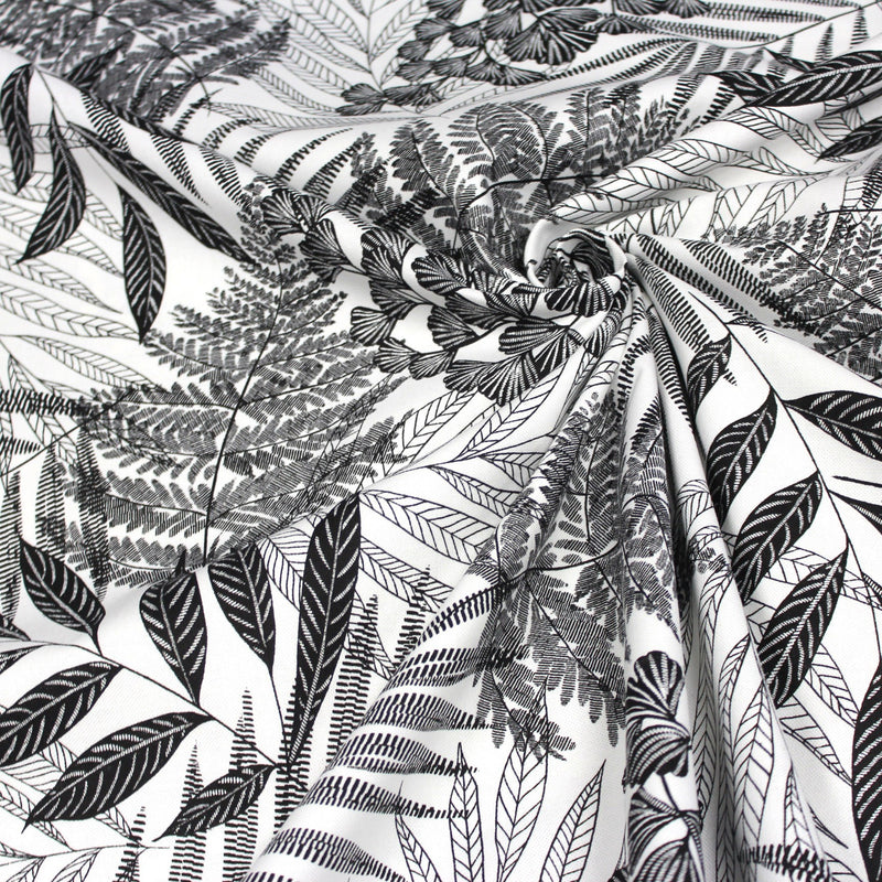 Tissu de coton demi - natté tropical, grande largeur 280cm, motif noir & blanc - Oeko - Tex - TissusPapi.com