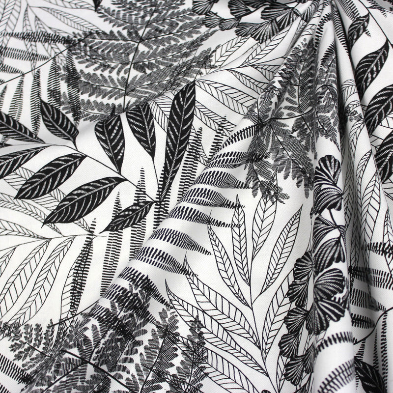 Tissu de coton demi - natté tropical, grande largeur 280cm, motif noir & blanc - Oeko - Tex - TissusPapi.com