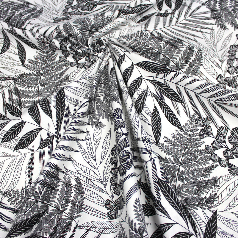 Tissu de coton demi - natté tropical, grande largeur 280cm, motif noir & blanc - Oeko - Tex - TissusPapi.com