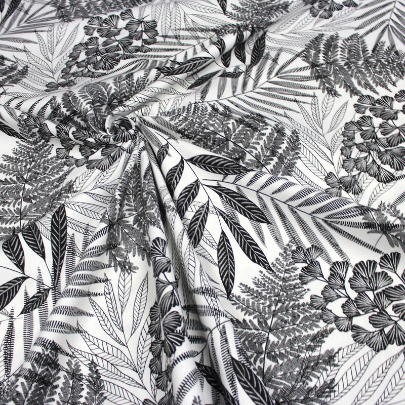 Tissu de coton demi - natté tropical, grande largeur 280cm, motif noir & blanc - Oeko - Tex - TissusPapi.com