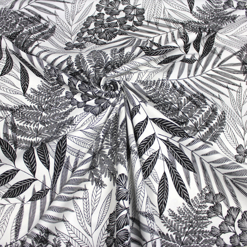 Tissu de coton demi - natté tropical, grande largeur 280cm, motif noir & blanc - Oeko - Tex - TissusPapi.com