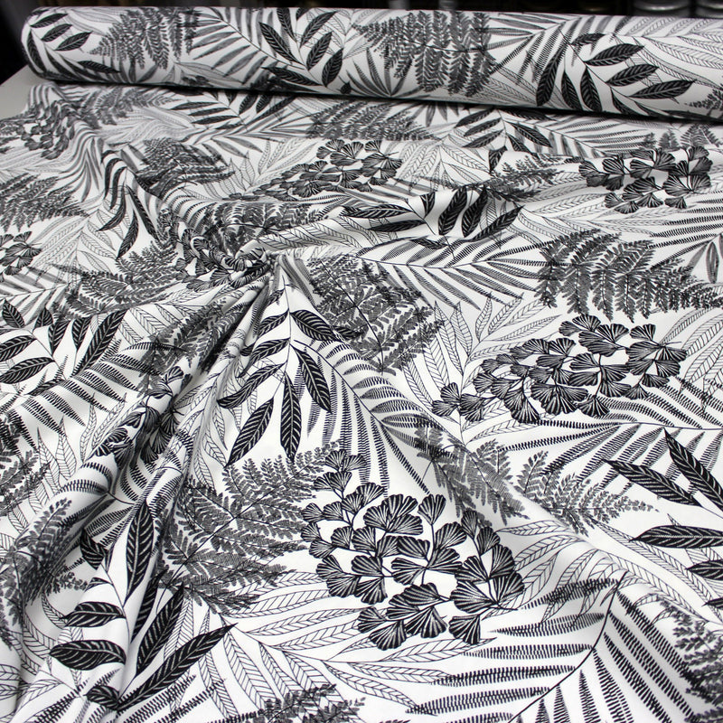 Tissu de coton demi - natté tropical, grande largeur 280cm, motif noir & blanc - Oeko - Tex - TissusPapi.com