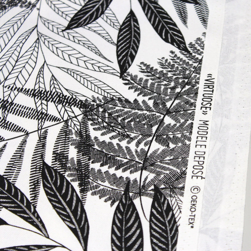 Tissu de coton demi - natté tropical, grande largeur 280cm, motif noir & blanc - Oeko - Tex - TissusPapi.com